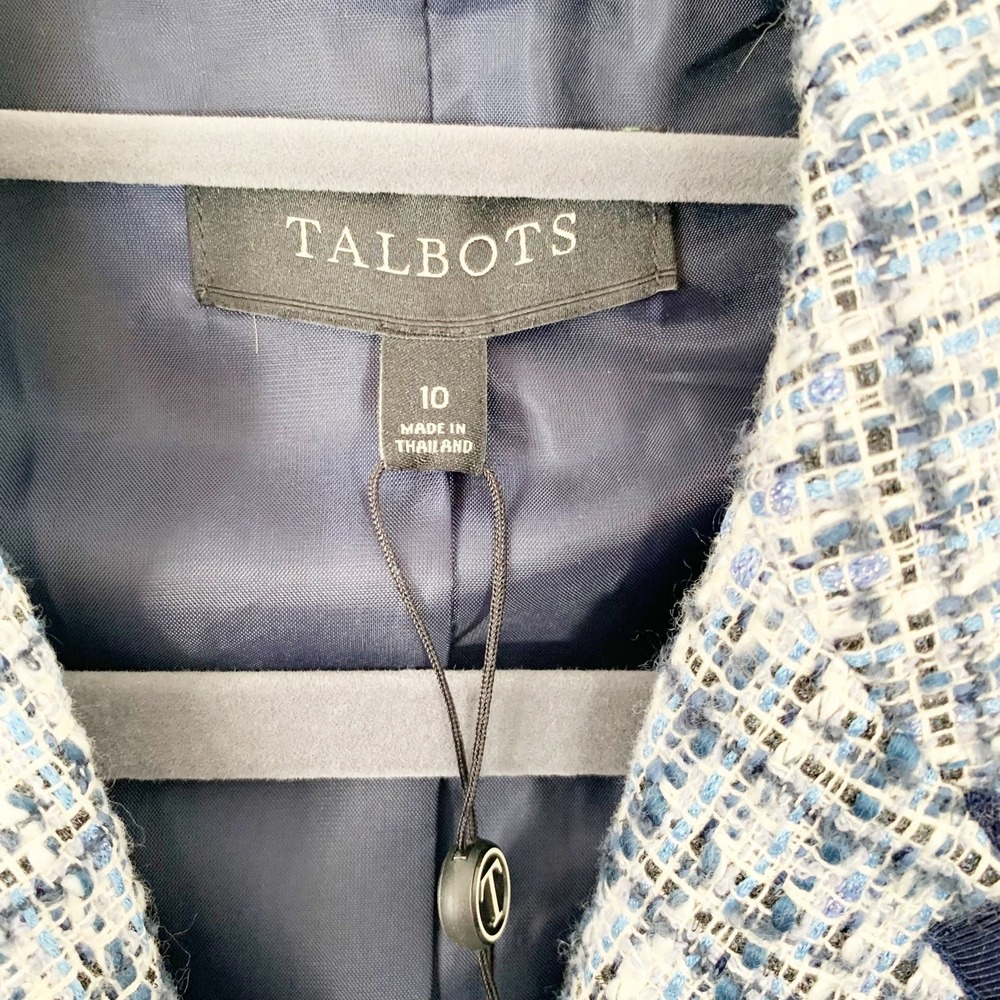 NWOT Talbots Tweed Blazer Women 10 Blue White Grosgrain Trim Textured Jacket - Picture 5 of 11